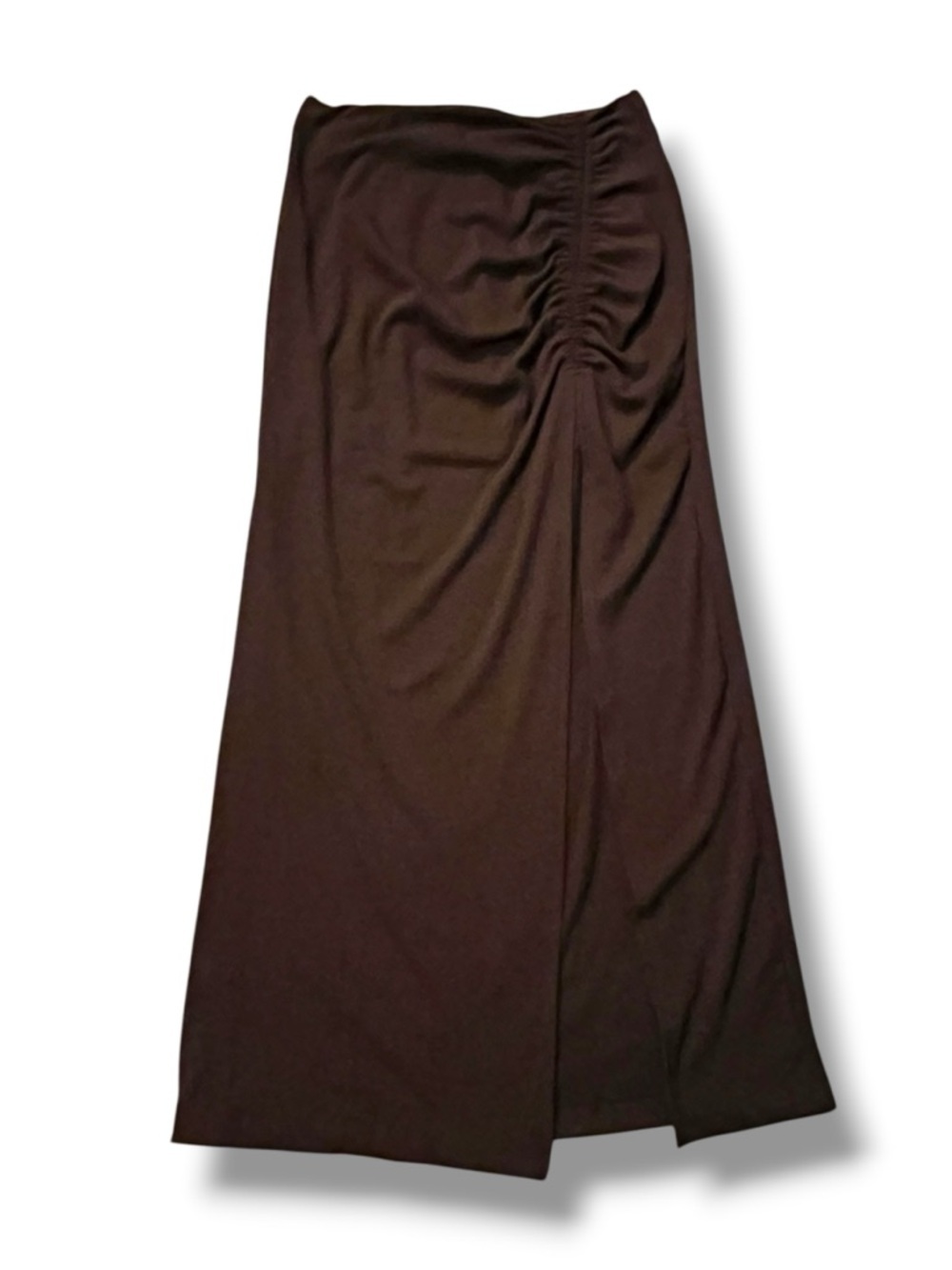 Free People Movement Maxi Skirt Large Ribbed Knit High Slit Brown Ruched Boho